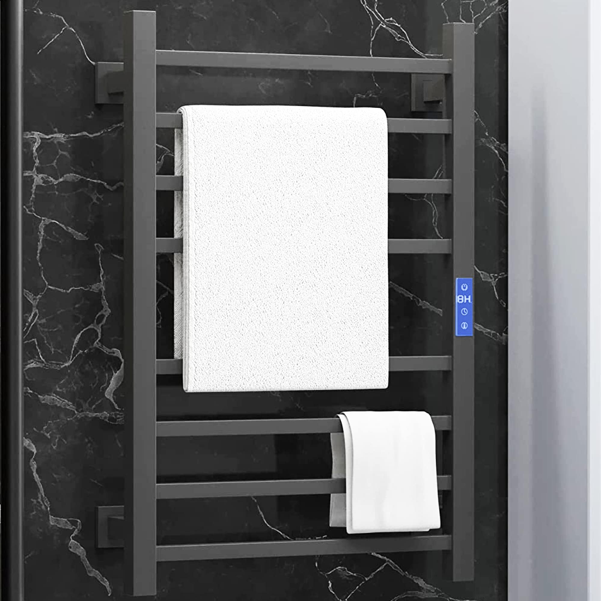 Hasipu 8-Bar Towel Warmer with 8-Level Timer and 6-Level Temperature Control, Heated Towel Racks for Bathroom Wall Mounted Towel Warmer Rack, Plug-in/Hardwired (Matt Black)