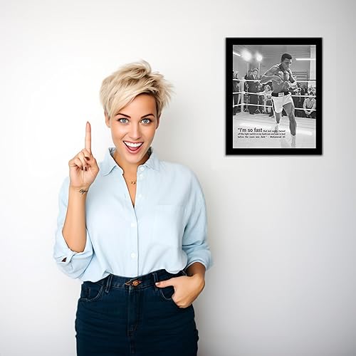 Miniatura 4 de AMERICAN LUXURY GIFTS Póster con cita inspiradora de Muhammad Ali con texto en inglés "I'm So Fast Muhammad Ali", decoración motivacional