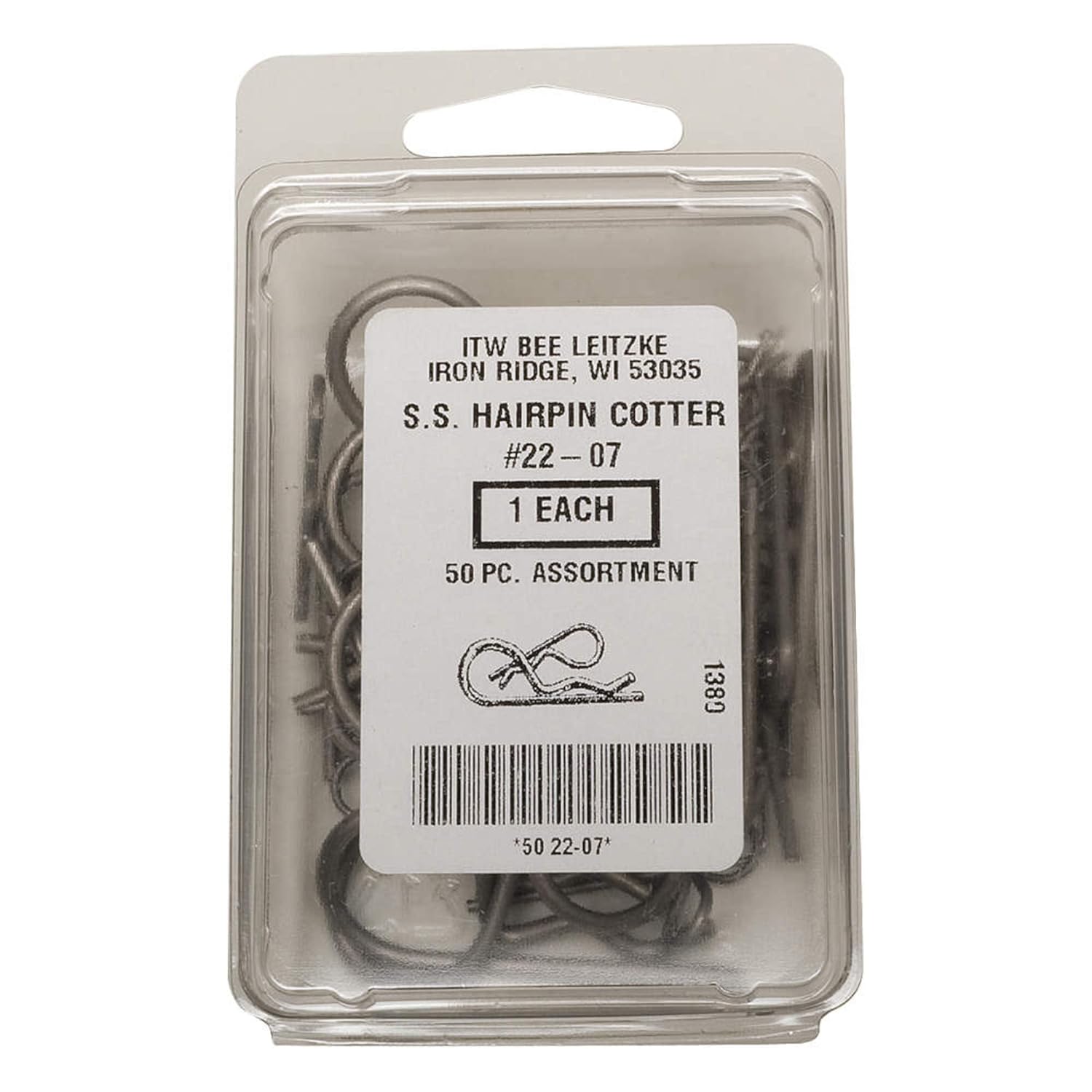 Hairpin Cotter Asst, 18-8, 50 Pcs, 5 Sizes