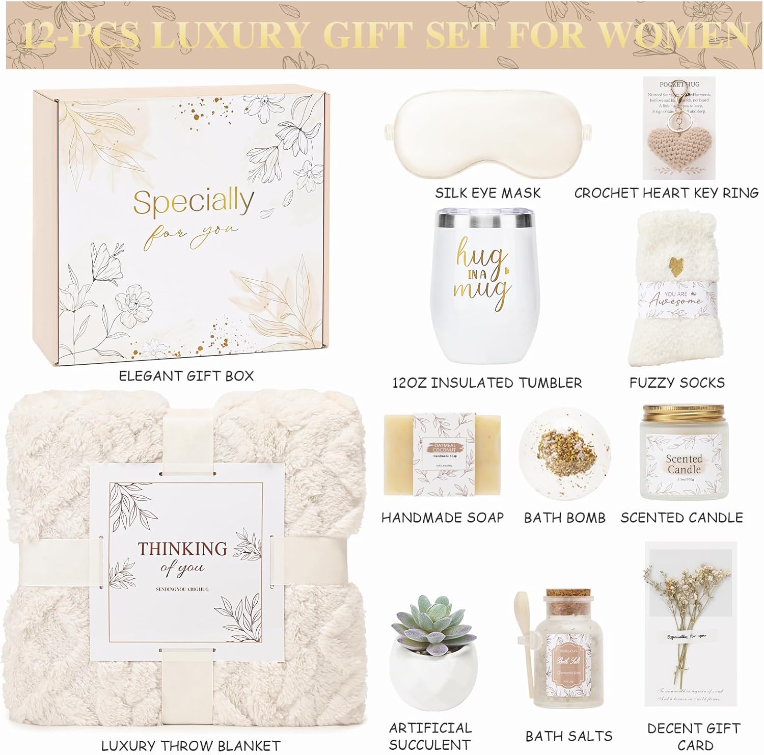 Get Well Gifts for Women Self Care Gifts Basket - Relaxing Spa Care Package After Surgery Valentines Day Birthday Gift - Feel Better Sympathy Gift Set for Her Mom Sister Friend Wife (Beige) - Image 2