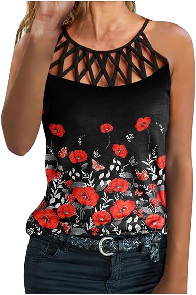 Amazon.com: Camisola de verano para mujer, estilo casual, vintage, con  estampado floral, sin mangas, a la moda, delgada, con cuello redondo,  01Rojo, L : Ropa, Zapatos y Joyería