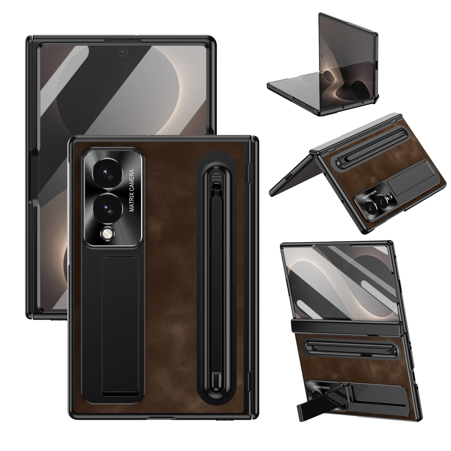 Compatibile con Samsung Galaxy Z Fold 8 Wide Case W Pen Holder & Stylus Custodia protettiva per telefono Caffè