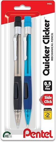 Pentel PD345BP2K6 Quicker Clicker - Portaminas (0.020 in, color ahumadoazul, paquete de 2)