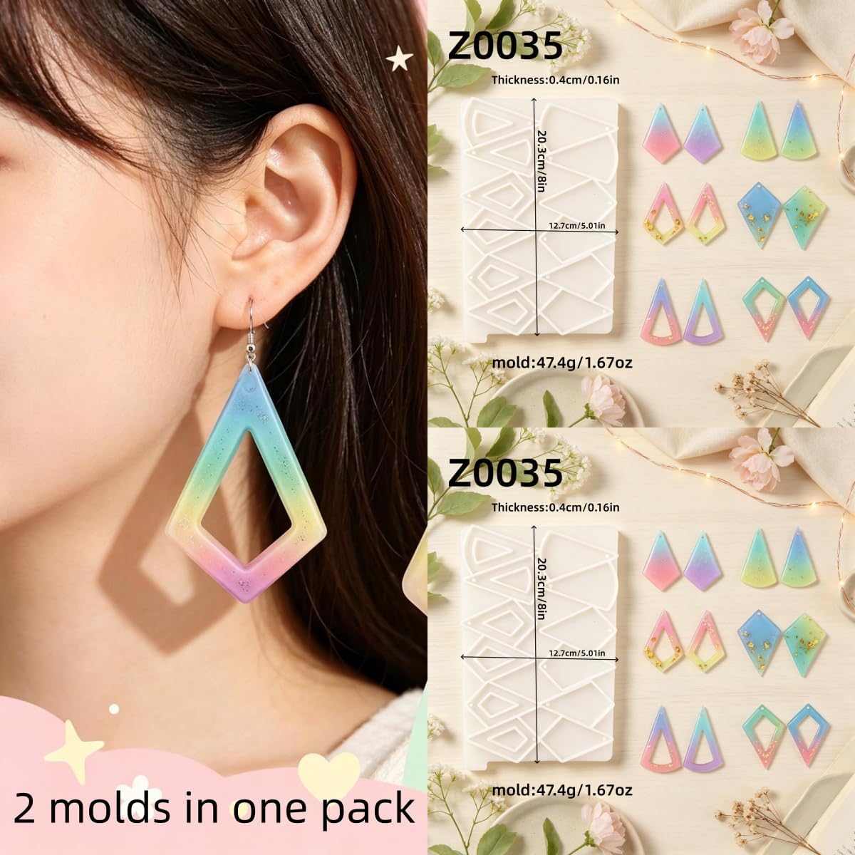 2Pcs Plane Cone Earring Silicone Molds Resin Jewelry Molds for Casting | keychain silicone molds for resin casting for jewelry,small earring mold,silicone teardrop mold,silicone molds boho earrings,