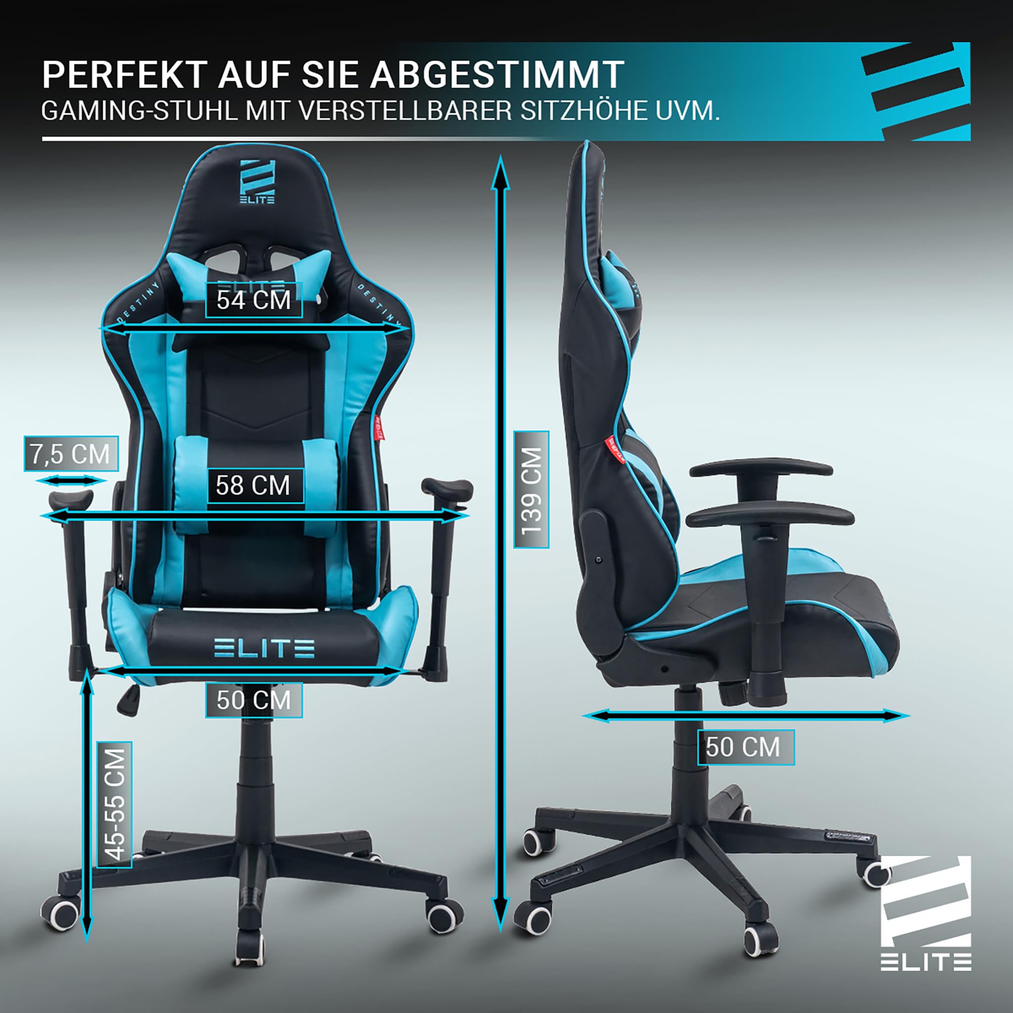 ELITE Gaming Stuhl MG200 Destiny | Ergonomischer Bürostuhl - Schreibtischstuhl - Chefsessel - Sessel - Racing Gaming-Stuhl - Gamingstuhl - Drehstuhl - Chair - Kunstleder Sportsitz (Schwarz/Weiß)