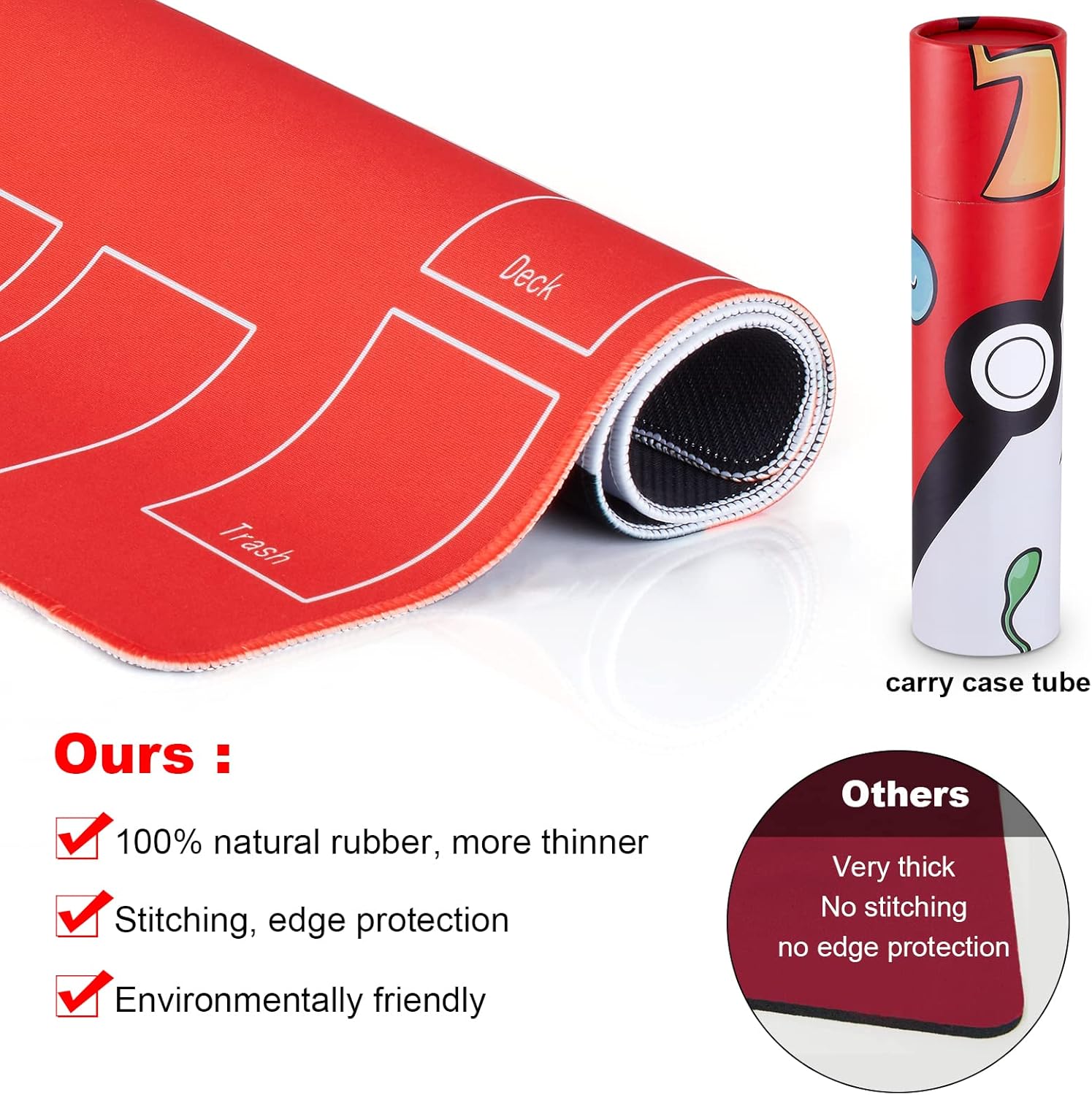 Biouai Playmat for Trading Card Game - 2 Player Trainer Mat for Game with Carry Case Tube(Black)