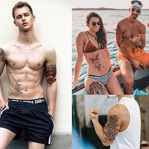 Miniatura 6 de Tatuaje temporal para hombres y mujeres tatuaje falso de Halloween para brazos cuello pecho hombro 12 hojas de tatuajes negros 3D para adultos