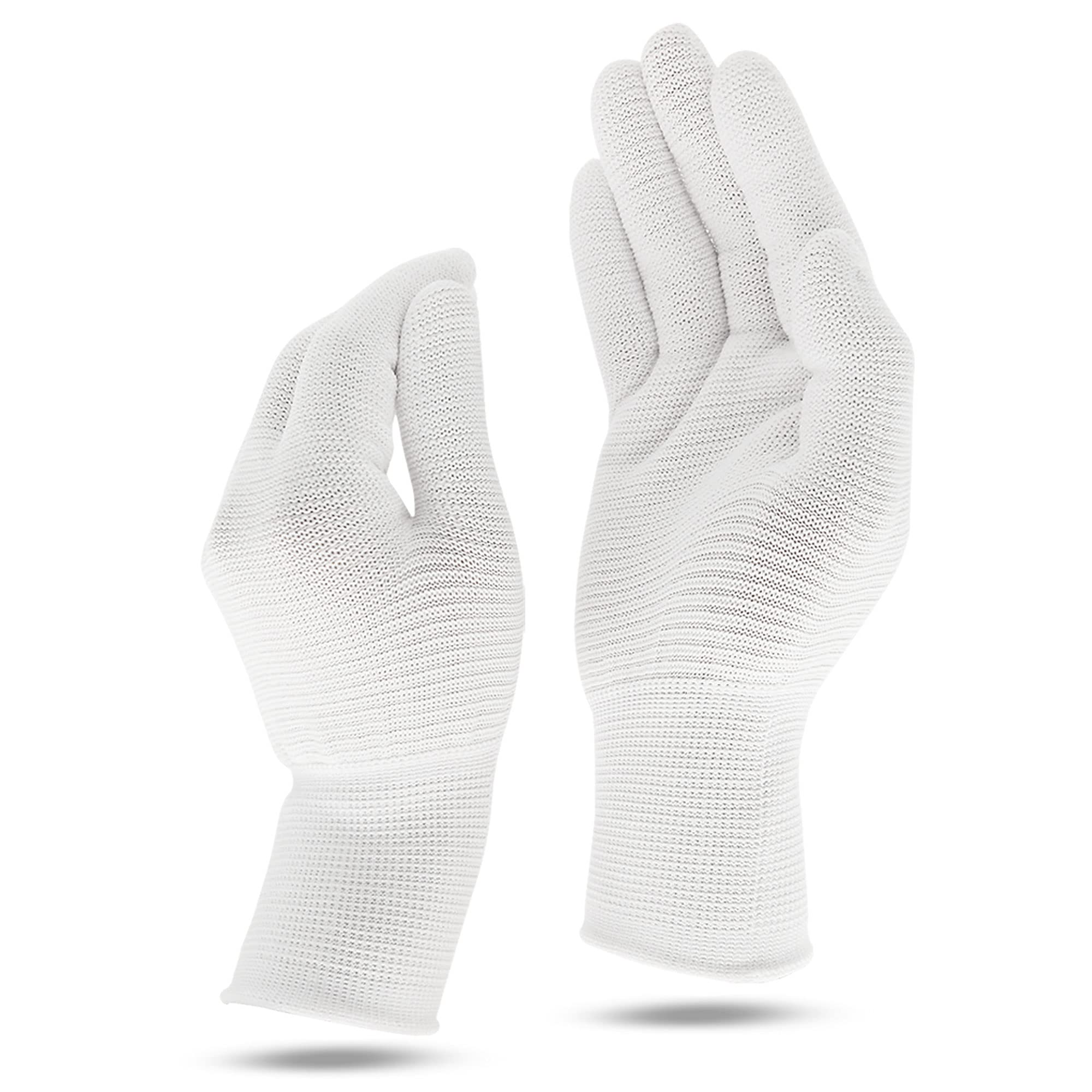 Youneedthat Nitrile Glove Liners for Eczema, 20-Count Aerosilver Safety Gloves with Non-Slip Grip, White (S, M, L) Food Prep