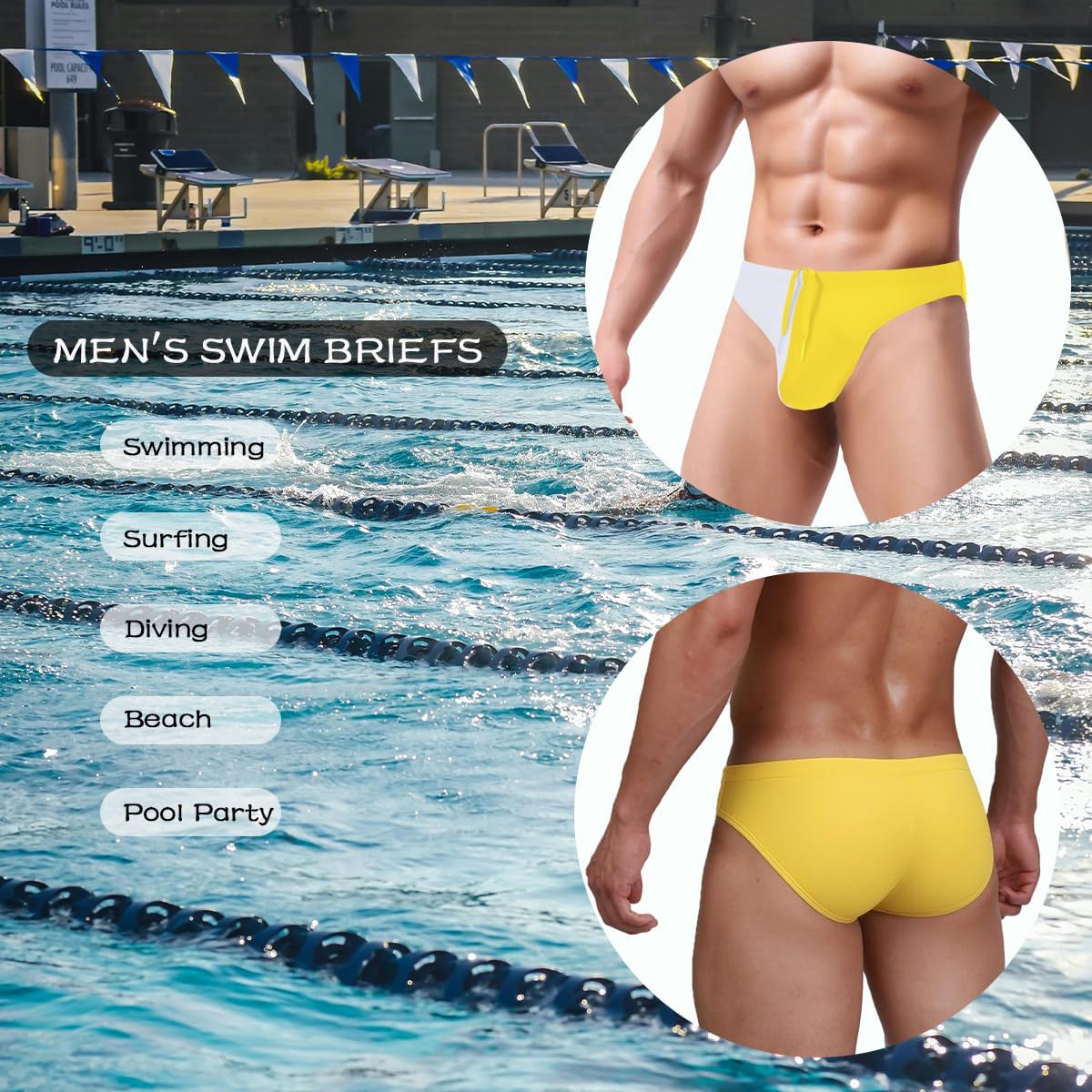 ZONBAILON Mens Bikini Swimming Adjustable Drawstring Design for Swim Party Sexy Swim Briefs