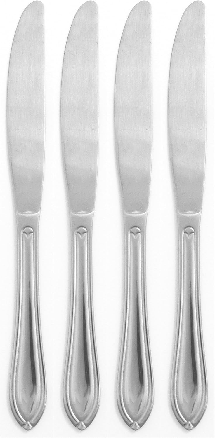 Hampton Forge Silverware Set, Ginger 4-Piece Dinner Knives Set, Service For 4, Stainless Steel, Dishwasher Safe, Home And Kitchen Utensils, Dinner Knife, Knives (Silver, 4 Piece)