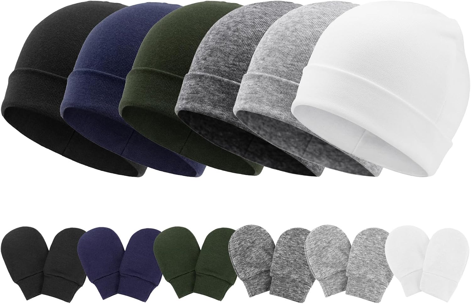 Newborn Baby Hats and Mittens Set Infant Beanie Cap Toddler Gloves Newborn Hospital Hats for Baby Boys Girls Kid 0-6 Months