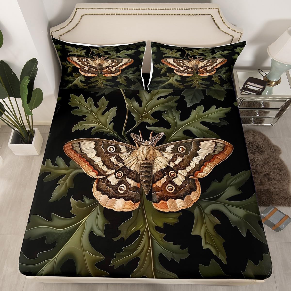 Cute Squirrel Bedding Set Full Size,3D Wild Animals Fitted Sheet 3Pcs for Kids Girls Boys Teens Bedroom Decor,Nature Jungle Tree View Bed Sheets Light Brown Green Deep Pocket Sheet,2 Pillowcases