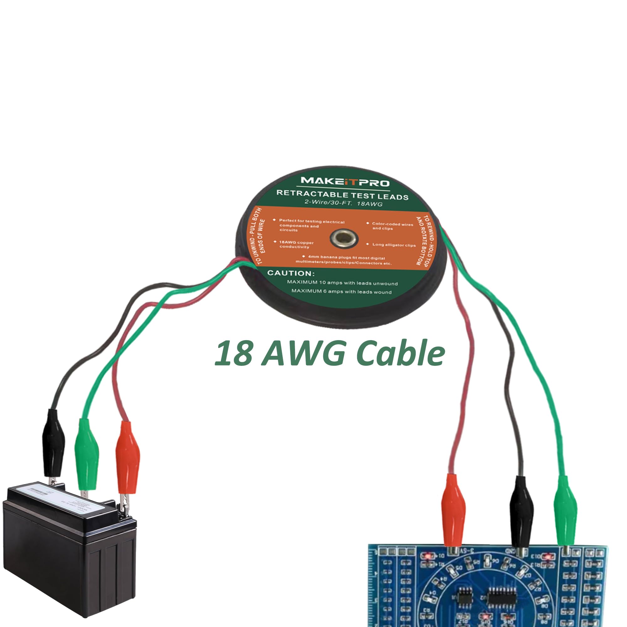 Retractable Test Leads 3 Wires 20FT 18AWG with Cable Bag — Amazon image 4