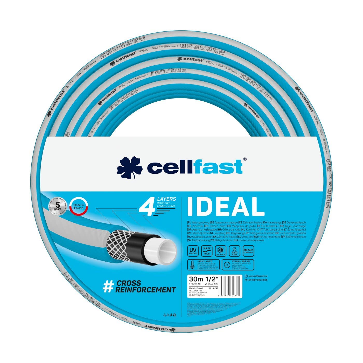 Cellfast Ideal 55-063 - Juego de manguera de jardín (3/4", 30 m, alcachofa de pistola de 6 funciones, 2 conectores rápidos)