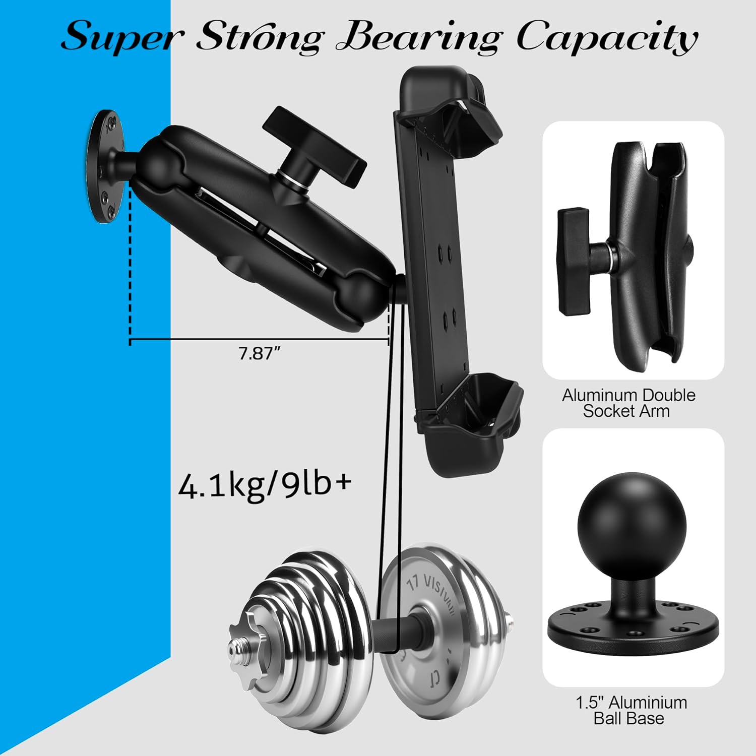 Tablet Mount for Truck,for 7.9" - 9" Tablet, Aluminum Heavy Duty Shockproof Ipad Mount, 1.5" Ball Drill Base Tablet Holder for Car,Boat, Dashboard,RV (8.25“ x 6.1”)