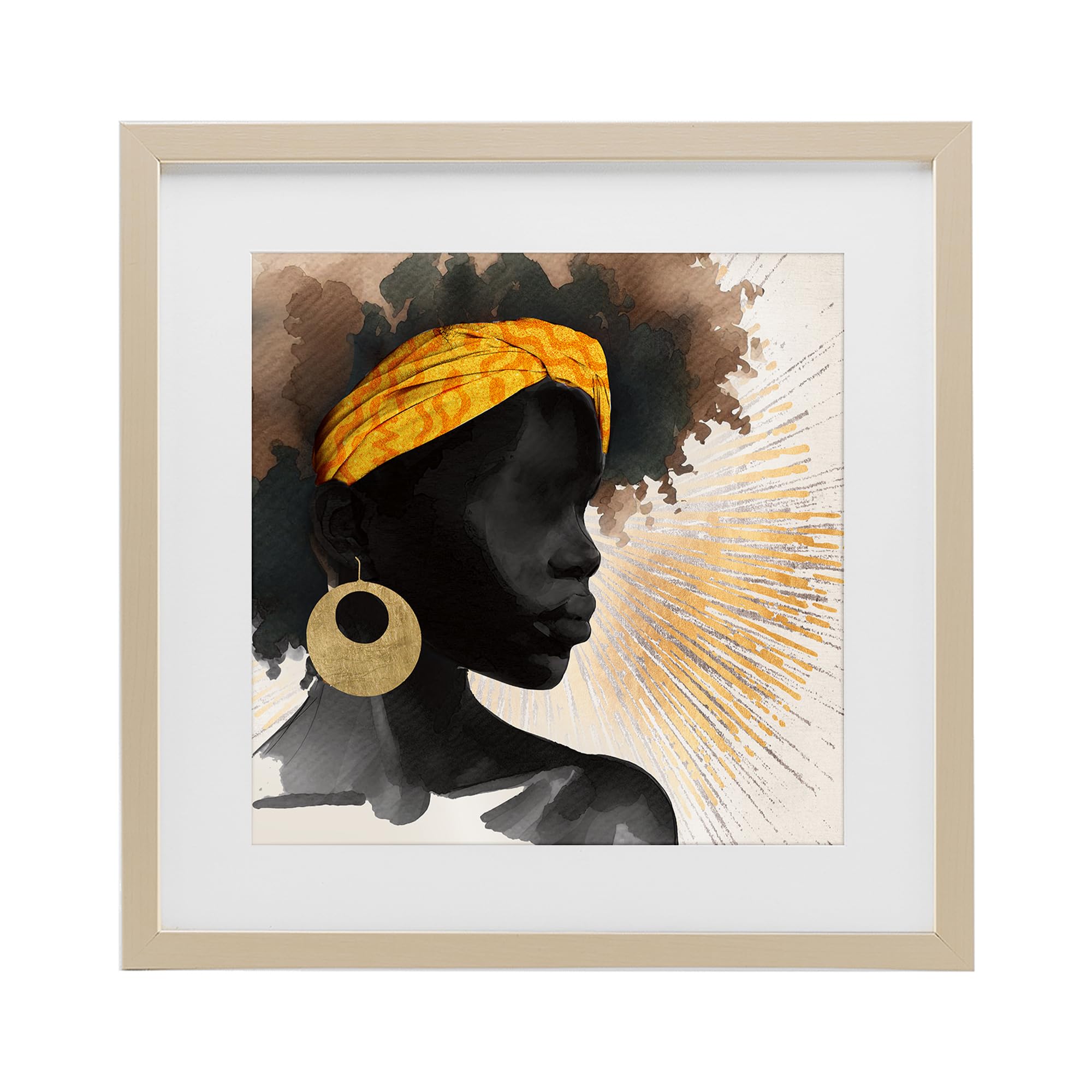 Stupell Industries Harvest Pine (Textured) Sunburst Silhouette Headwrap, 16 X 16 Inch Framed Print Under Glass