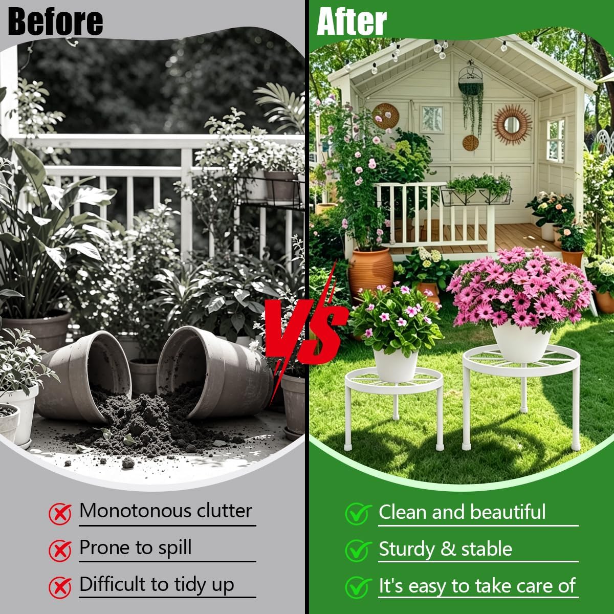 OBTANIM 5 Pack Metal Plant Stands Heavy Duty Anti-Rust Iron Flower Pot Stands Holder Racks for Indoor Outdoor Patio Garden Multiple Plants (White) image 4
