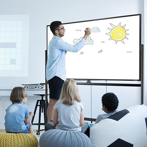 Miniatura 9 de Pizarra blanca magnética grande de borrado en seco  70 x 36 pulgadas de altura de la pizarra blanca ajustable de doble cara caballete portátil móvil