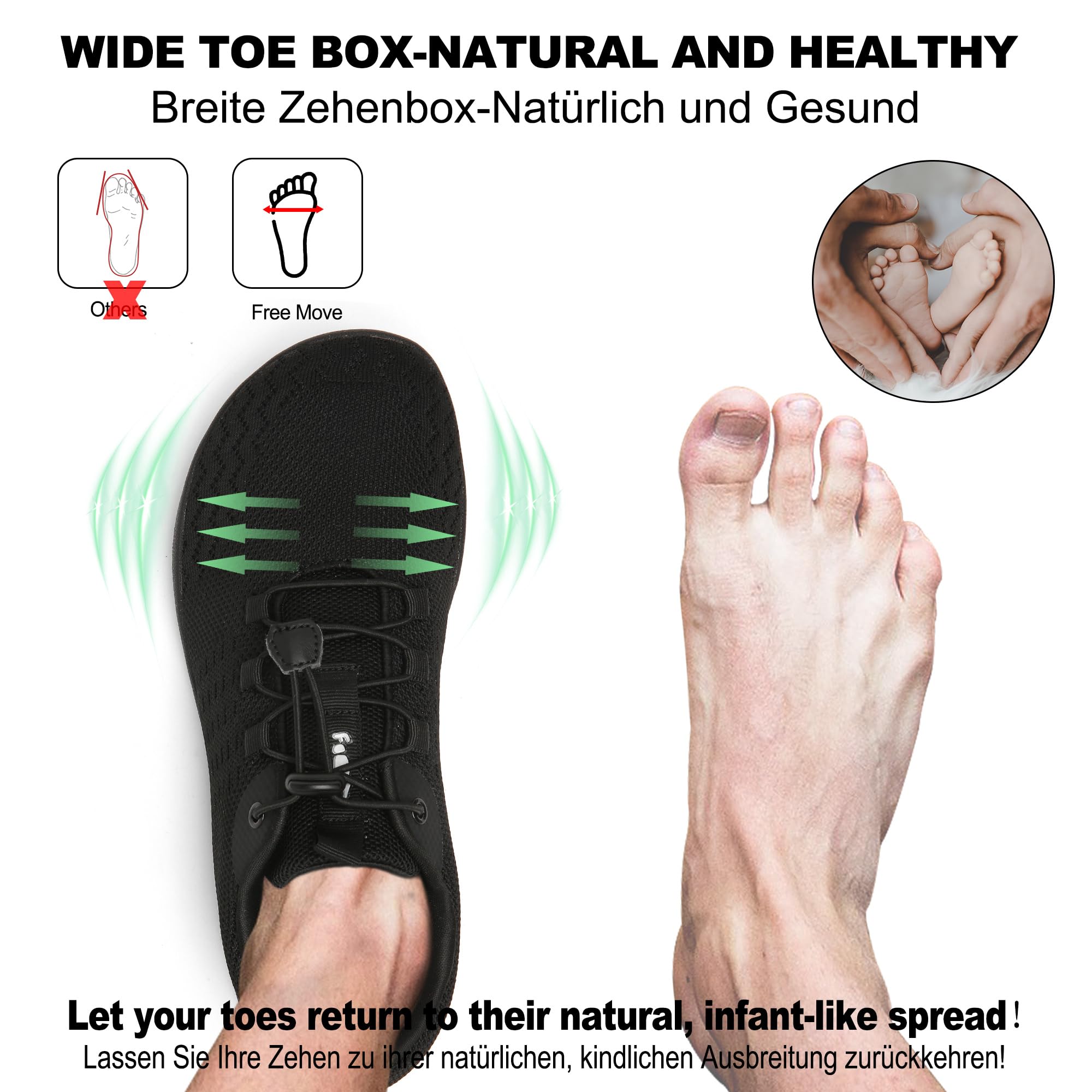 Geweo Buty Barefoot Mężczyźni Kobiety Lato Barefoot Shoes Szeroką Skrzynką na Palce Lato Oddychające Buty do Biegania Buty do Treningu Lekkie Wygodne Buty Fitness Sneaker Unisex Czarny 47EU