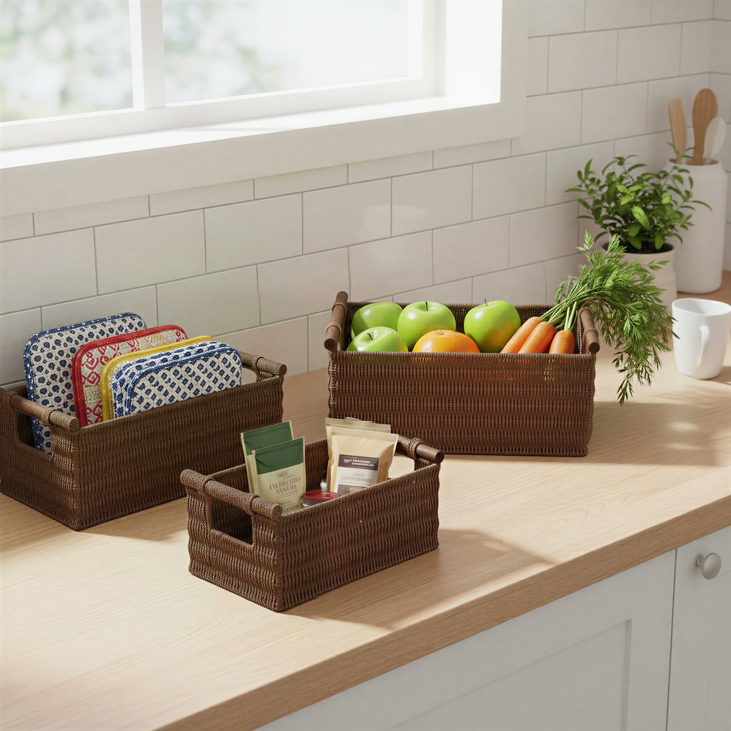 Amazon.com - Household Essentials Decorative Woven Baskets Set of