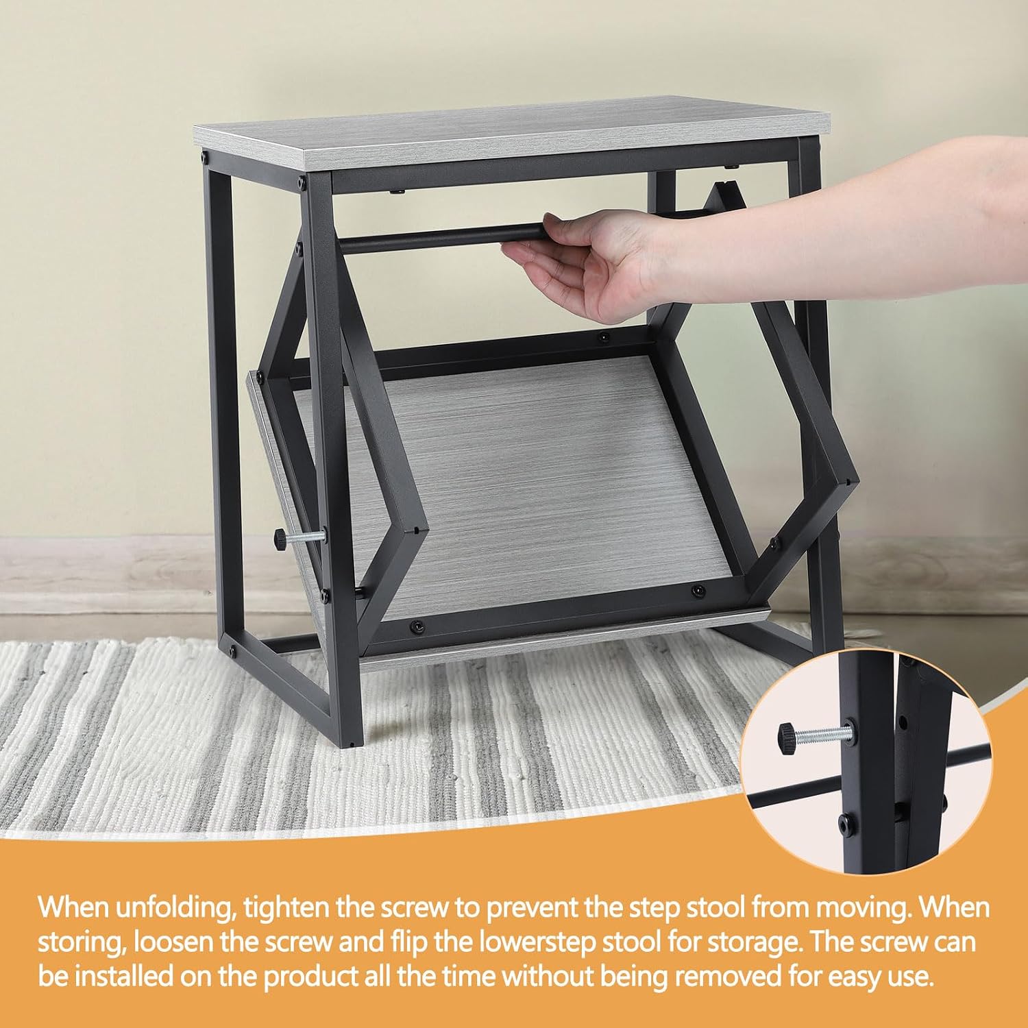 LIANTRAL Step Stool for Adults, 2 Step Stool, Steel & Sturdy Wooden Step Stool Helper, Supports Up to 500lb, Foot Stool for High Bed Kitchen Bathroom (Grey), Gray