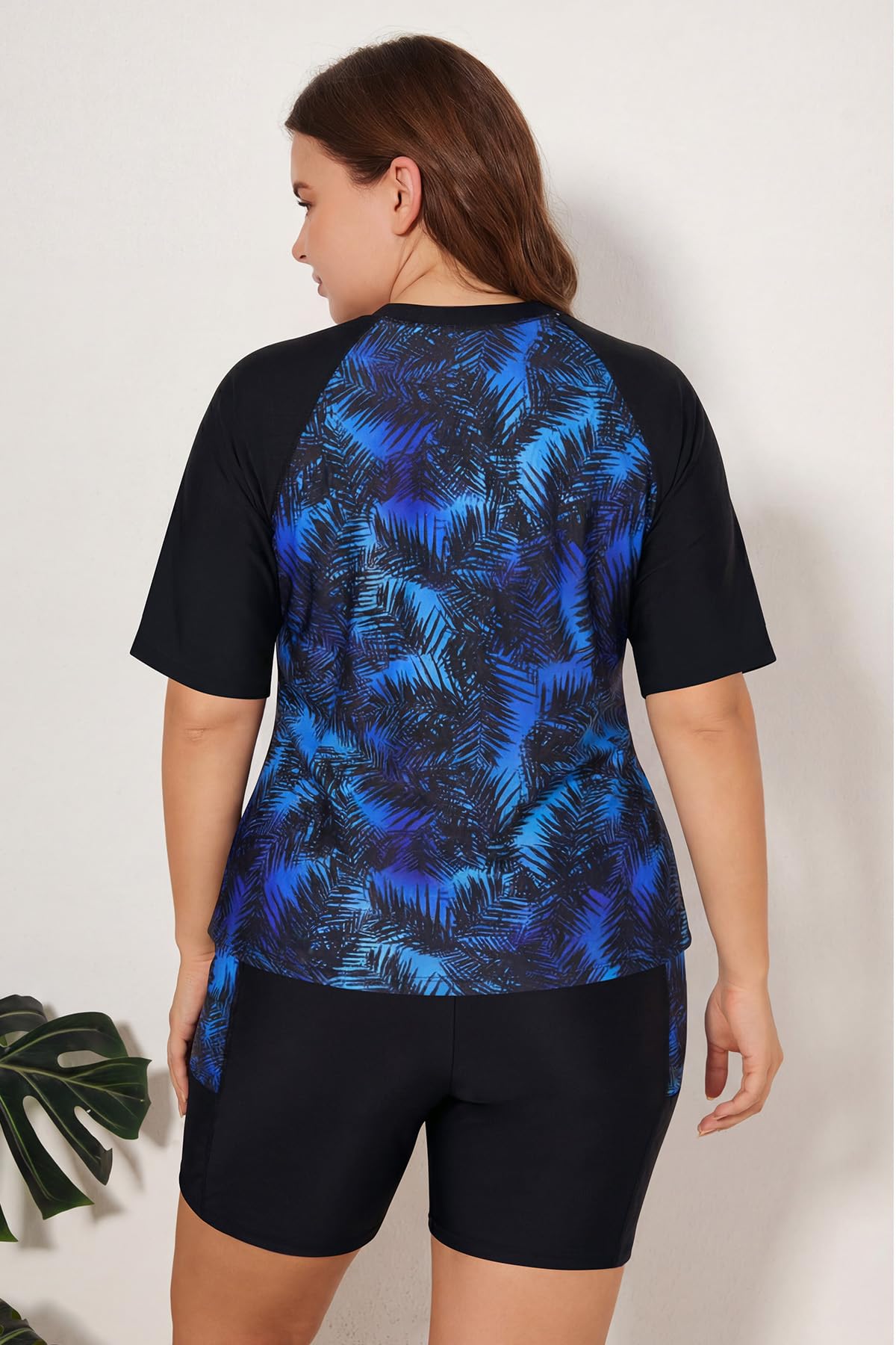 SHEKINI Conjunto de camiseta de baño para mujer, de gran tamaño, con pantalones cortos de natación de secado rápido, para surf, protección solar, traje de baño