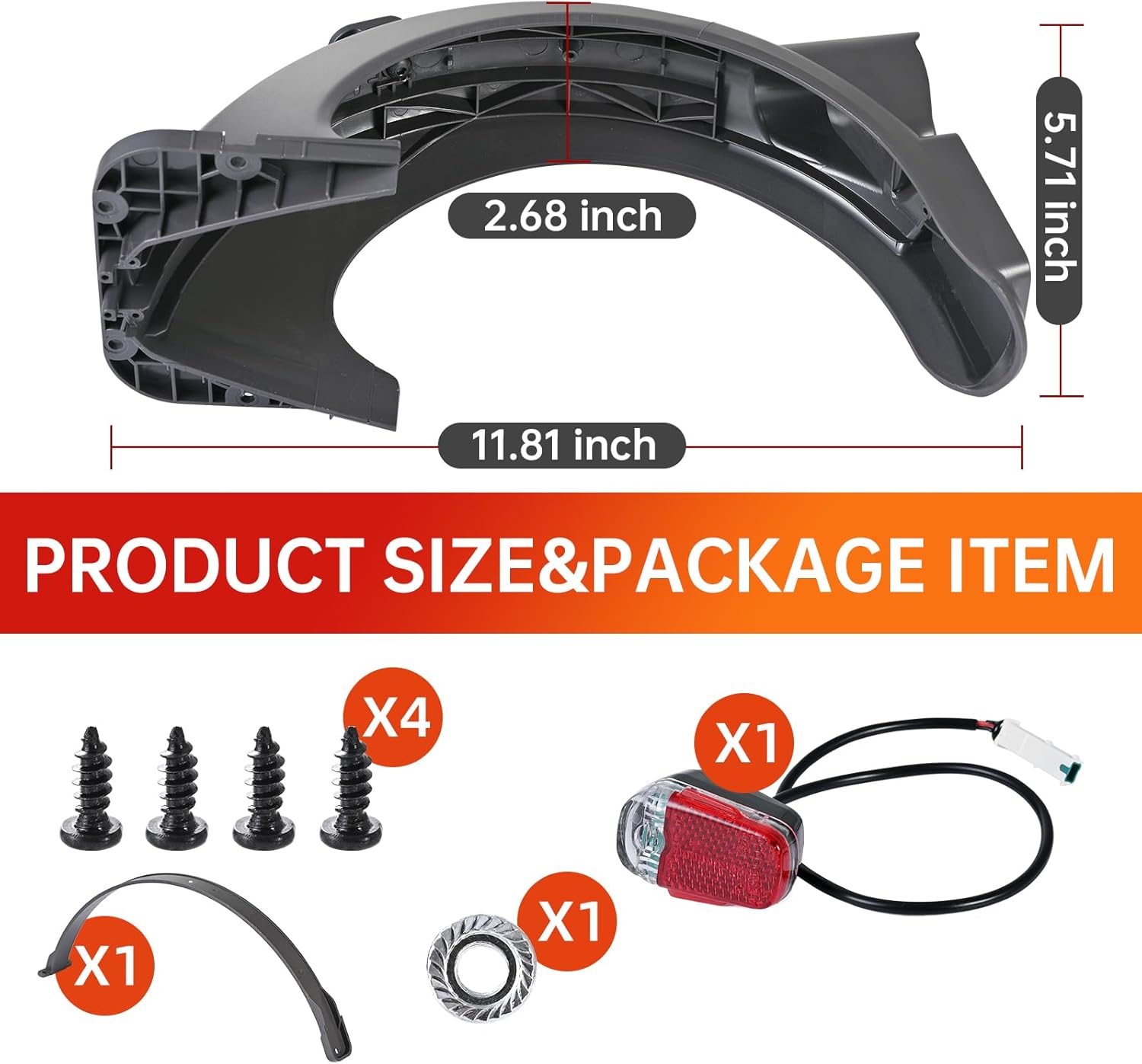 Scooter Rear Mudguard with Rear LED Brake Light Rear Compatible with Segway Ninebot Max G30/Max G30 E/G30 LP Electric Scooter