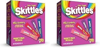 Skittles Singles To Go Wild Berry Variety Pack, Watertok Powdered Drink Mix, Zero Sugar, Low Calorie, Includes 4 Wild Berry Flavors, 1 Box (30 Single Servings) (Pack of 2)