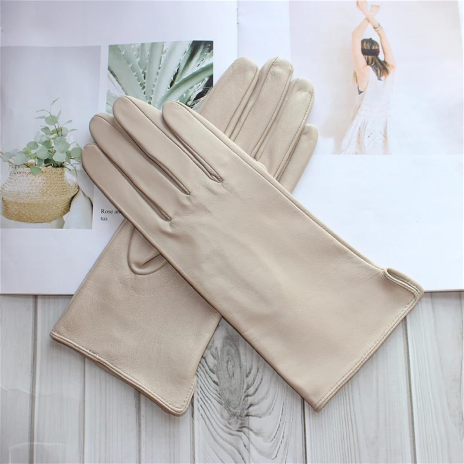 Mnjyihy Gants En Peau De Mouton Pour Femmes En Cuir Simple Fins Sans Doublure Classiques Solides Polyvalents Pour La Conduite