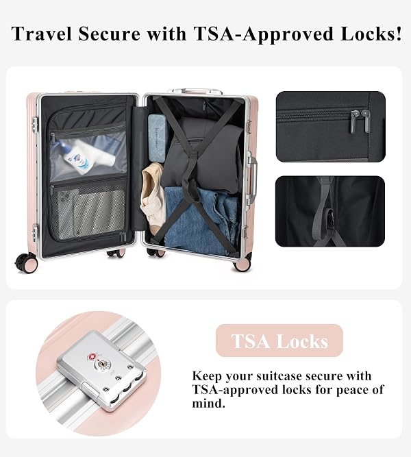 feilario PC Hardside Carry On Luggage, Aluminum Frame, TSA Lock, Cup Holder by feilario - Used condition - Image 4
