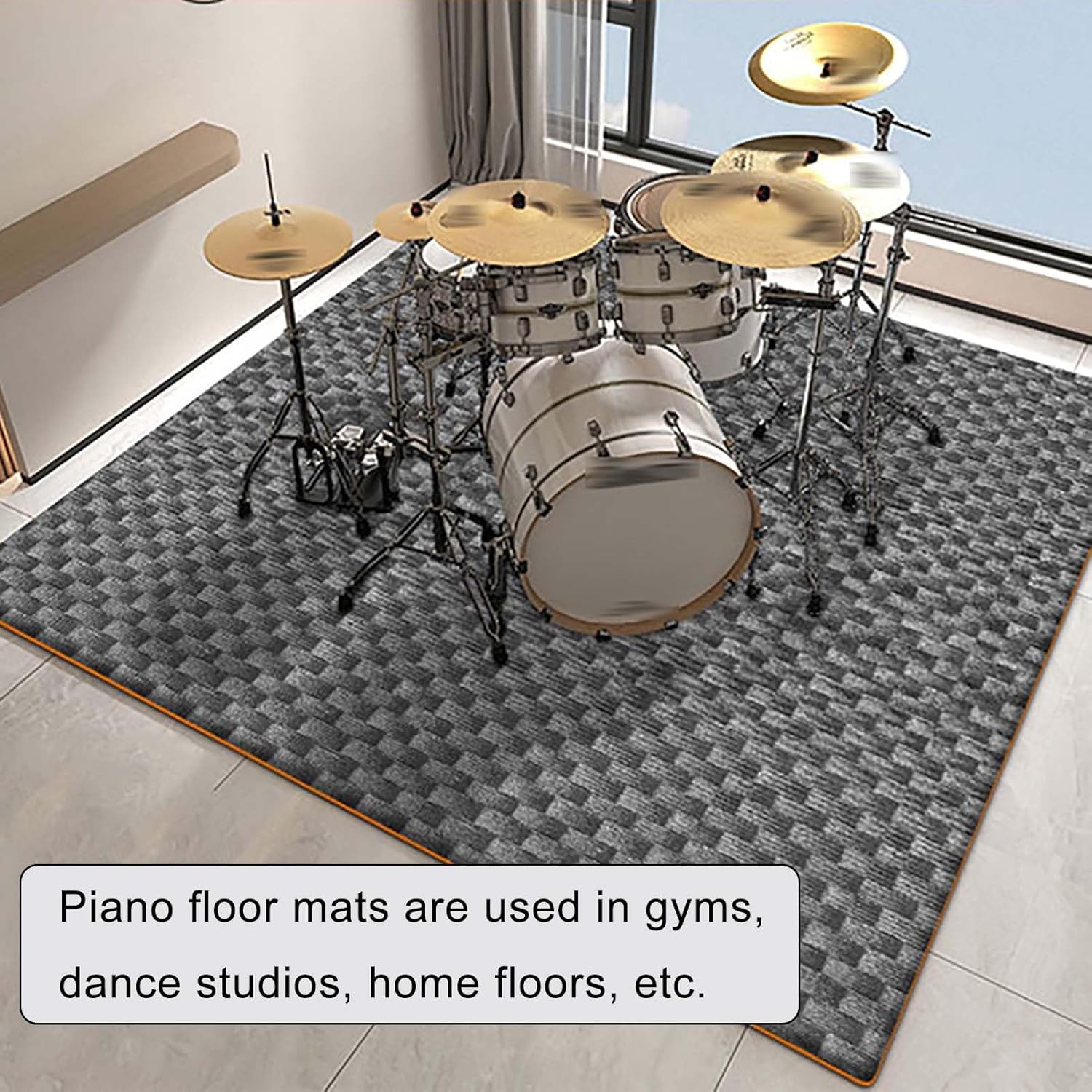 ドラムセットマット衝撃吸収吸音防音カーペット、厚みのあるピアノフロアマット(Gray,120x120cm/47.2x47.2in)