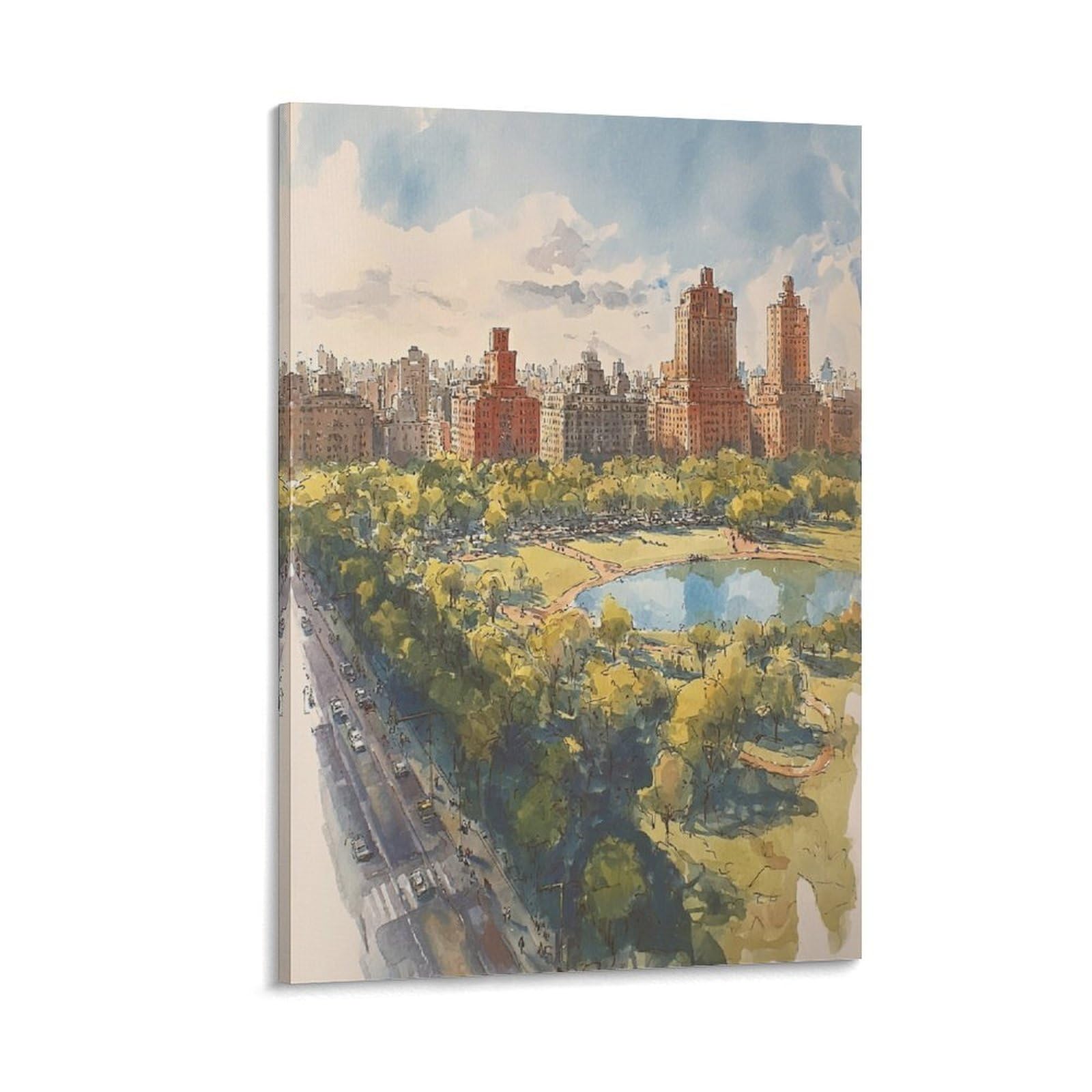 LCYNNH Central Park Watercolor Print Manhattan New York Wall 24x36inch(60x90cm) Print Home Bedroom Office Living Room Decor Canvas