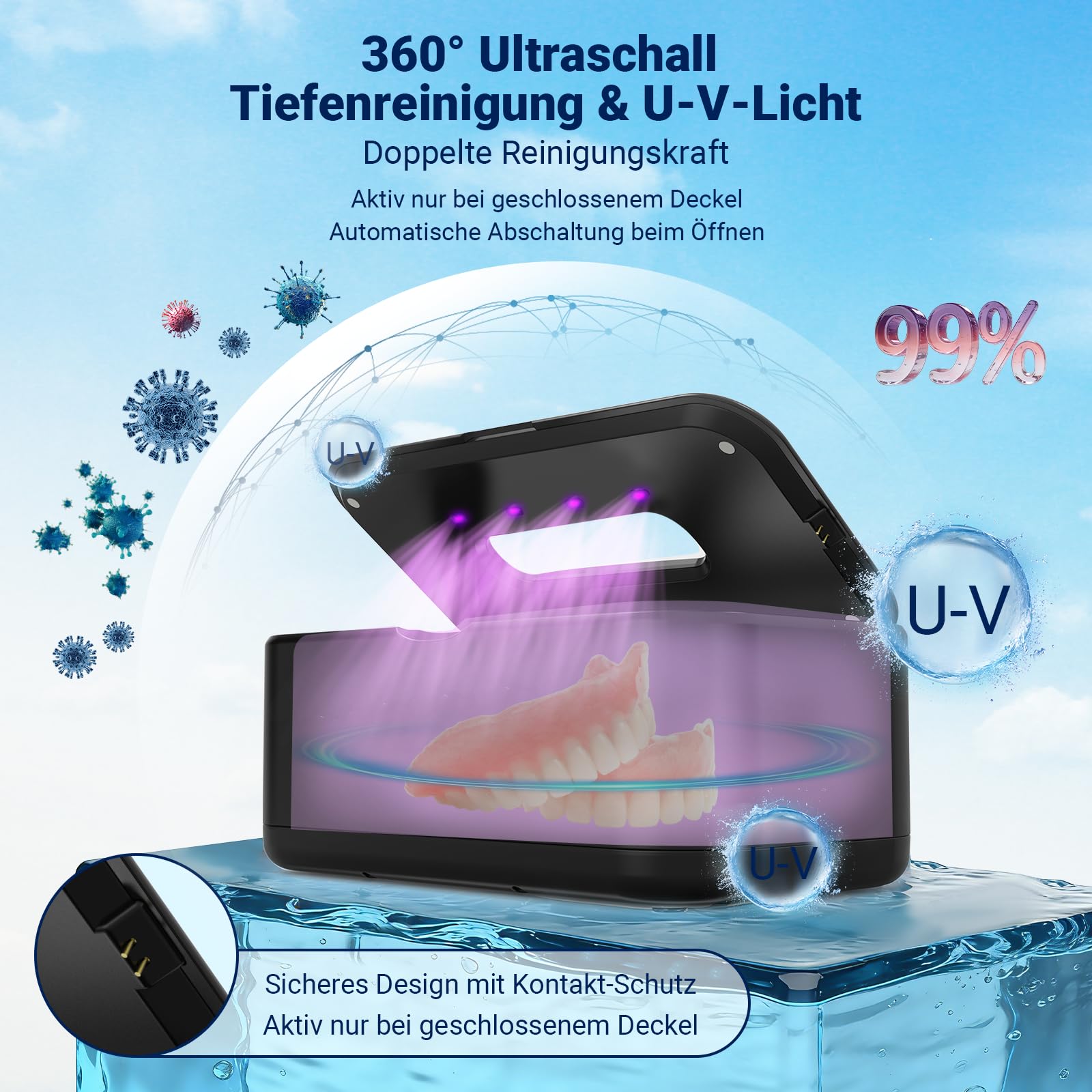 Ultrasonic Cleaner, 49000 Hz, urządzenie do czyszczenia okularów, 800 ml, ultrasoniczne urządzenie do czyszczenia U-V, z 5 funkcjami czasowymi, ultradźwiękowe urządzenie do biżuterii, zegarków