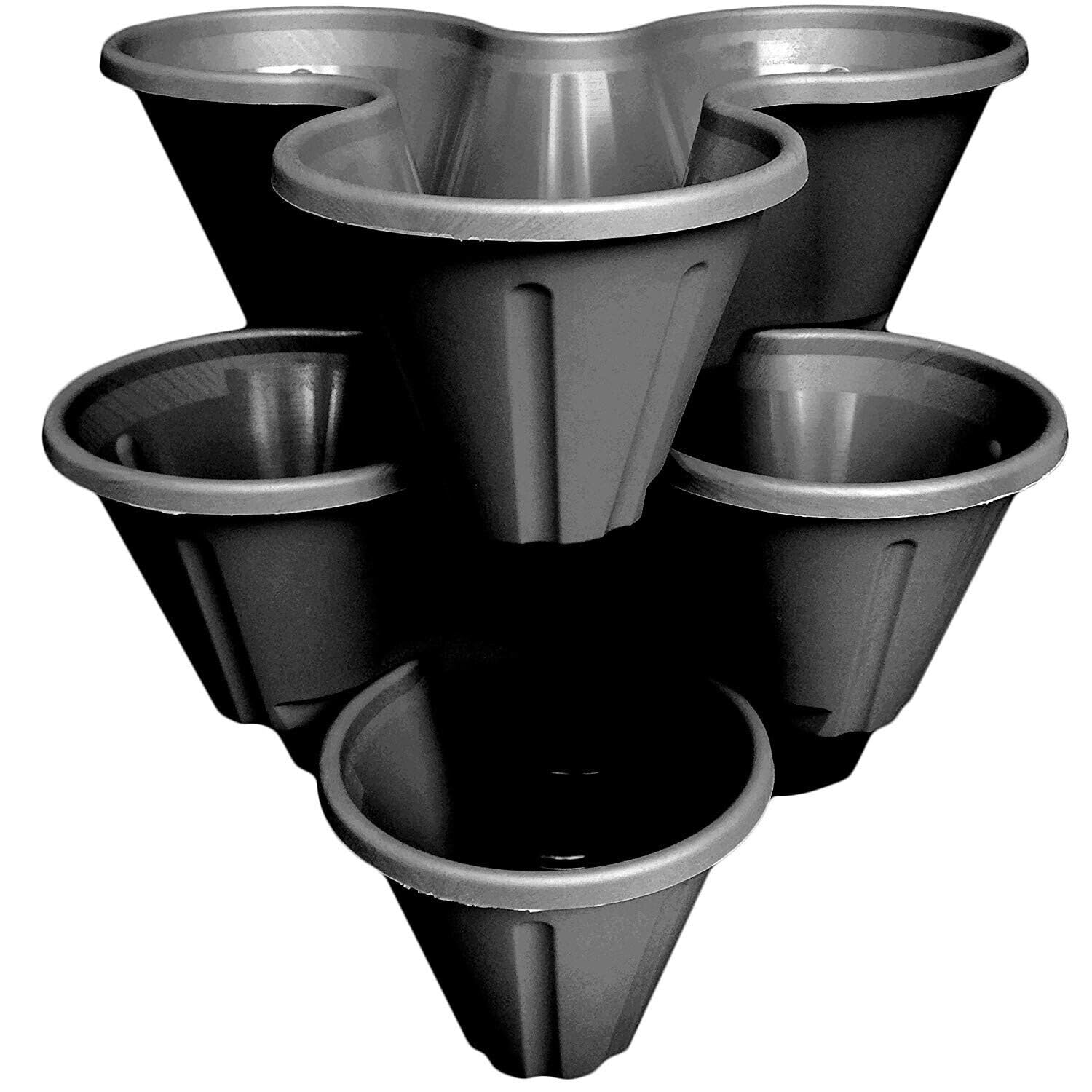 Homexpress Black X 3Pc Stacking Plant Pots Trio - Stackable Triple Strawberry Planter - Garden Flower, Succulents, Herb Holder (Black X 3Pc)