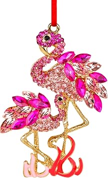 D24TIME Flamingo Christmas Ornament - Pink Metal Flamingo Pendants Tree Decorations Hanging Ornaments Keepsake Gifts for Women Flamingos Lovers Sisters Girls Holiday Decor Xmas Party