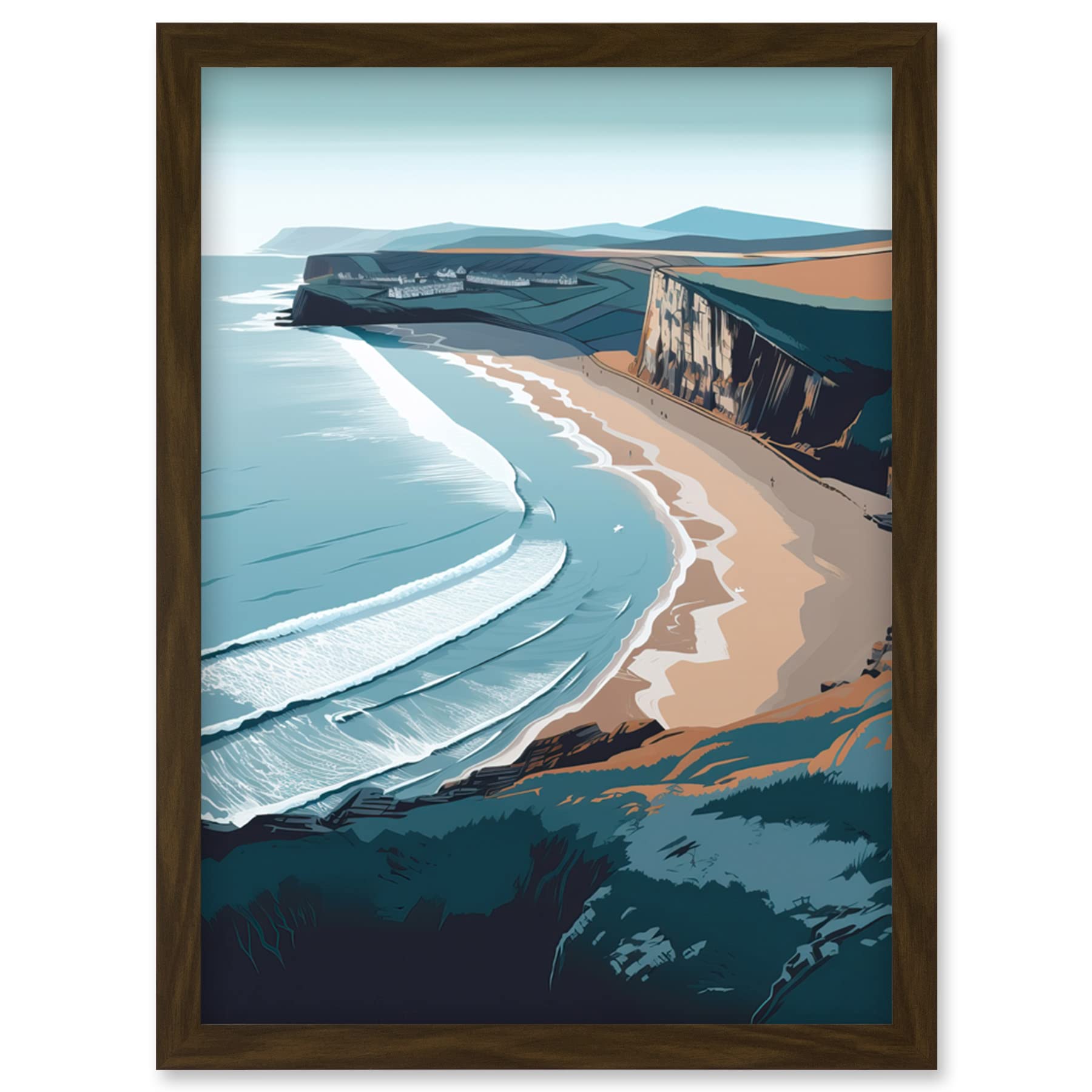 Artery8 Rhossili Bay Cliffs Over Beach Coastal Landscape Artwork Framed Wall Art Print A4