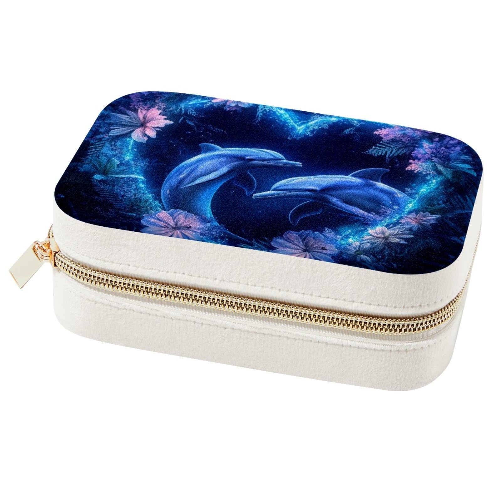 Cadeaux de demoiselle : boîte à bijoux bleue dauphin et fleurs