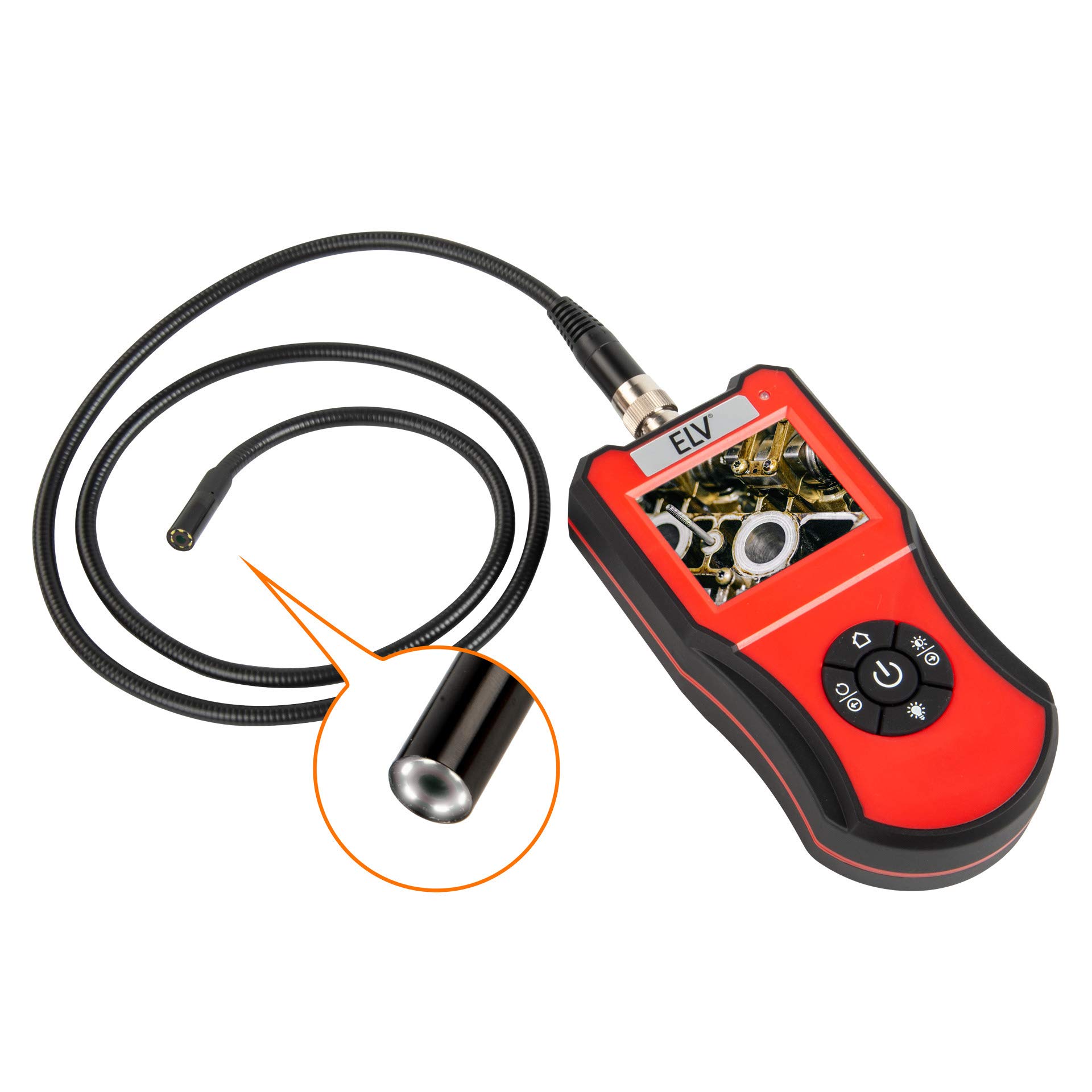 ELV Endoskopkamera EK100, Farbdisplay, 8,5-mm-Mini-Kamera mit LED-Beleuchtung, IP67 Wasserschutz, Rot-Schwarz