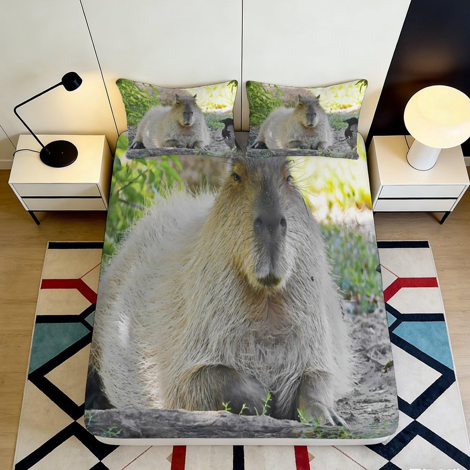 Jqzkxnhpbr Style-7 3D Printed Capybara Nature Fitted Sheet Microfiber Soft Breathable Forest Mattress Cover For Bedroom Dorm Decor 90X200x25cm