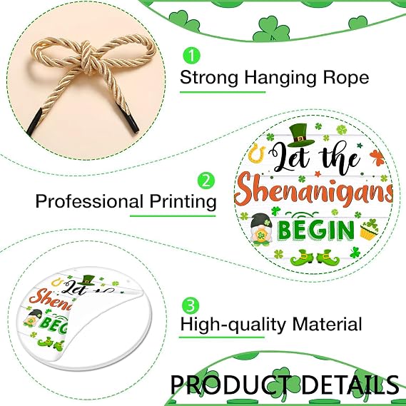 St Patricks Day Door Decorations Let the Shenanigans Begin Door Sign Shamrock Wreath Hanging Sign for Front Door Farmhouse St Patricks Day Door Hanger for Home Party Porch Wall Indoor Decor