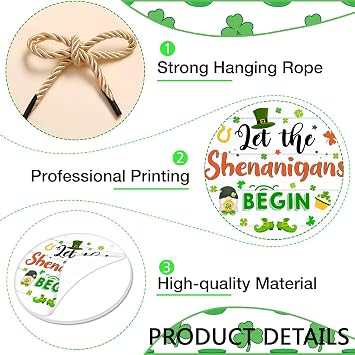 St Patricks Day Door Decorations Let the Shenanigans Begin Door Sign Shamrock Wreath Hanging Sign for Front Door Farmhouse St Patricks Day Door Hanger for Home Party Porch Wall Indoor Decor