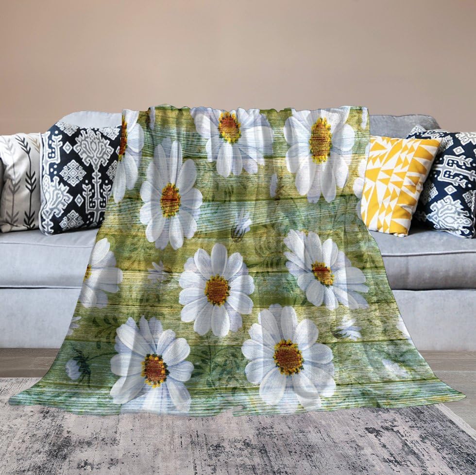 Couverture de lit en molleton pour soirées cocooning plaid fleurs blanches 152x203 cm - 6