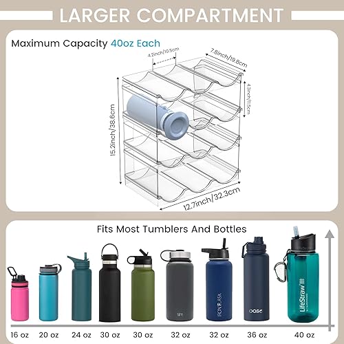 Miniatura 2 de TwoWin Organizador apilable de almacenamiento de botellas de agua para gabinete, soporte grande para botellas de agua, vasos, organizador de