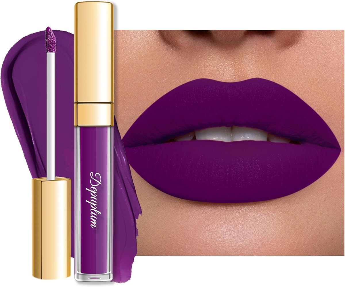 Lápiz labial morado mate para mujer Lápices labiales de larga duración ColorStay | Maquillaje de color de labios a prueba de manchas de lápiz labial líquido mate de color púrpura oscuro, DM22 PurpleCrystal