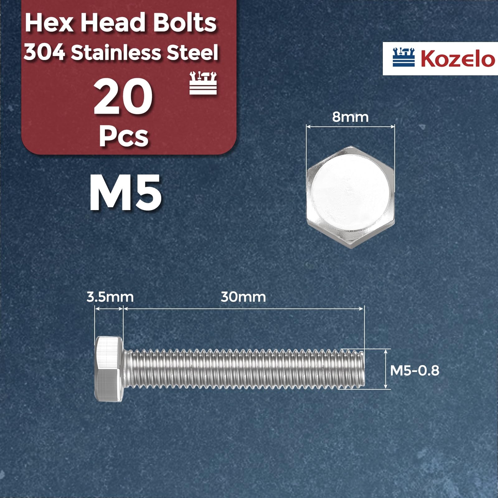 Kozelo 20 Pcs Hex Head Screws Bolts - Image 2