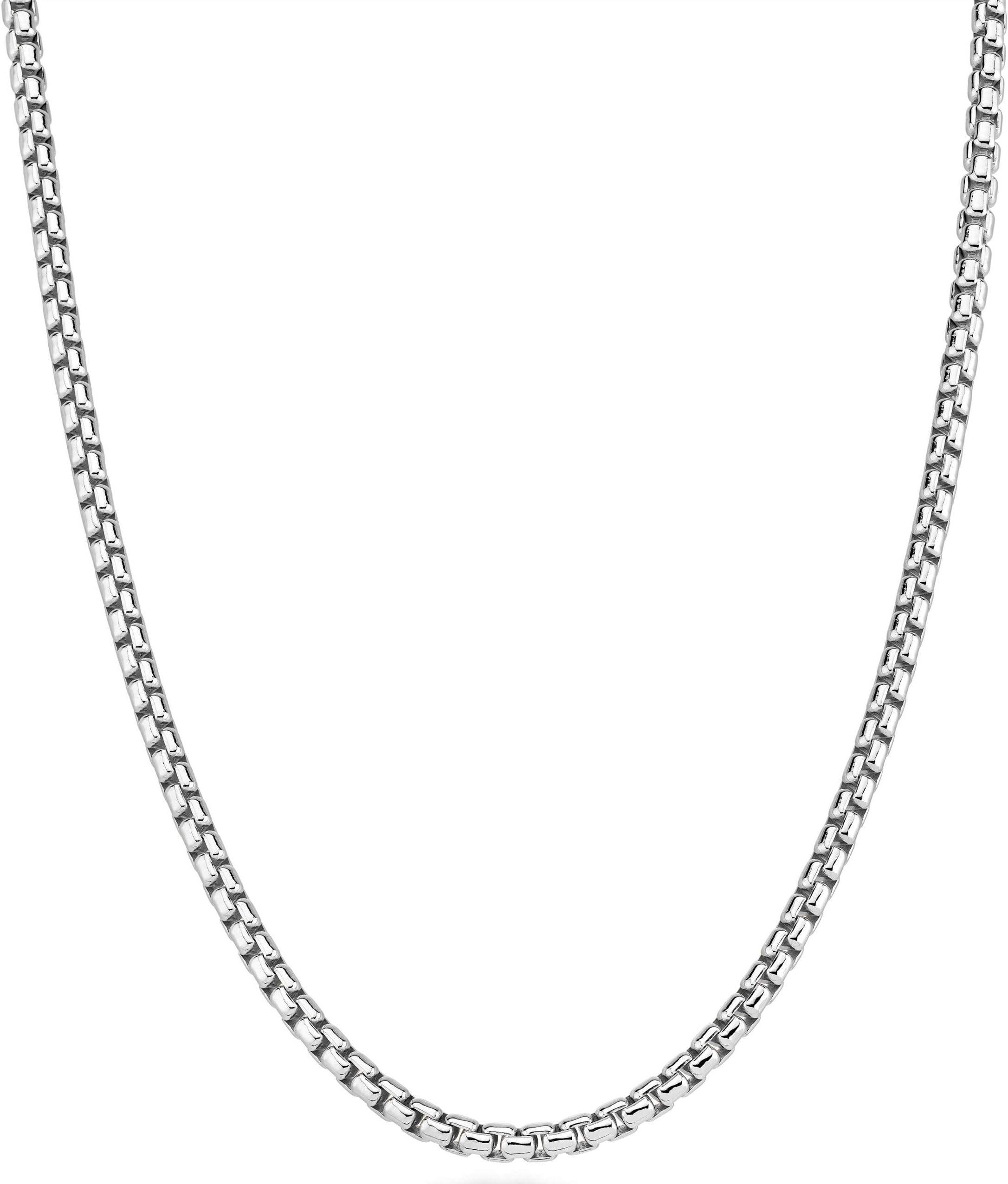 Solid 925 Sterling Silver Italian 3.5mm Square Link Round Box Chain Necklace for Women Men, Made in Italy