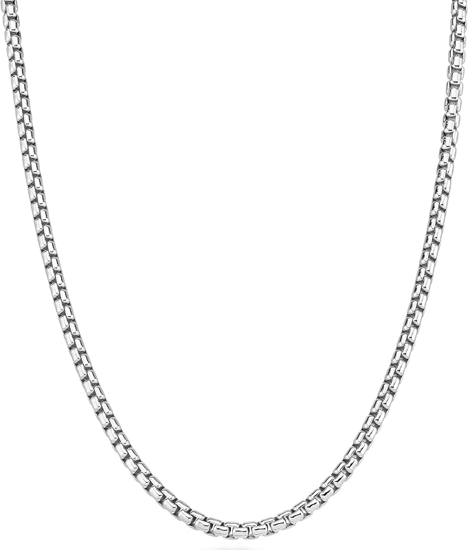 Miabella Italian 925 Sterling Silver 3.5mm Box Chain Necklace for Men Women | Fine Jewelry, Solid Rounded Square Link, Made in Italy