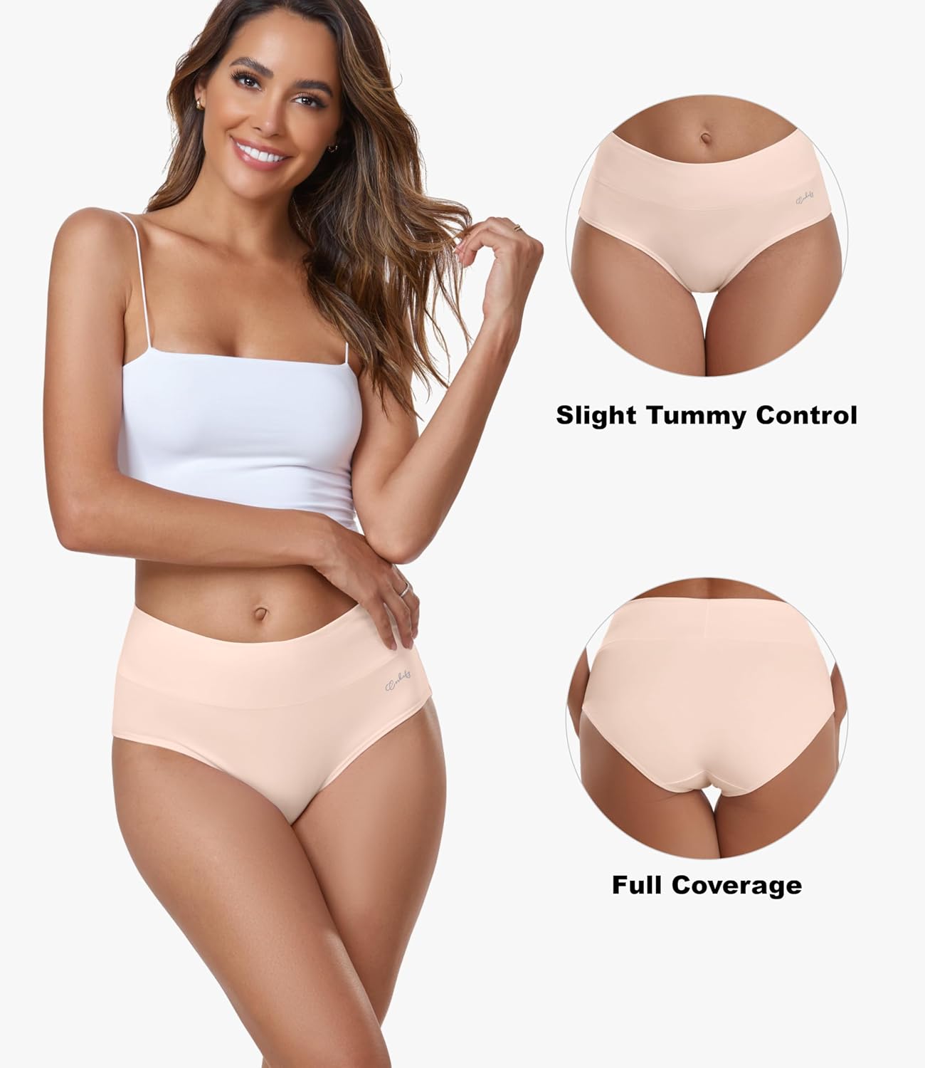 coskefy women's high waisted cotton underwear soft breathable panties stretch briefs ladies panties 5 pack x-large beige