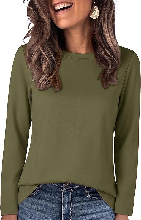 ANRABESS Long Sleeve Shirts for Women,Soft Stretchy Wrinkle-Free Tops,Casual Crew Neck T Shirt for Work Daily Fall