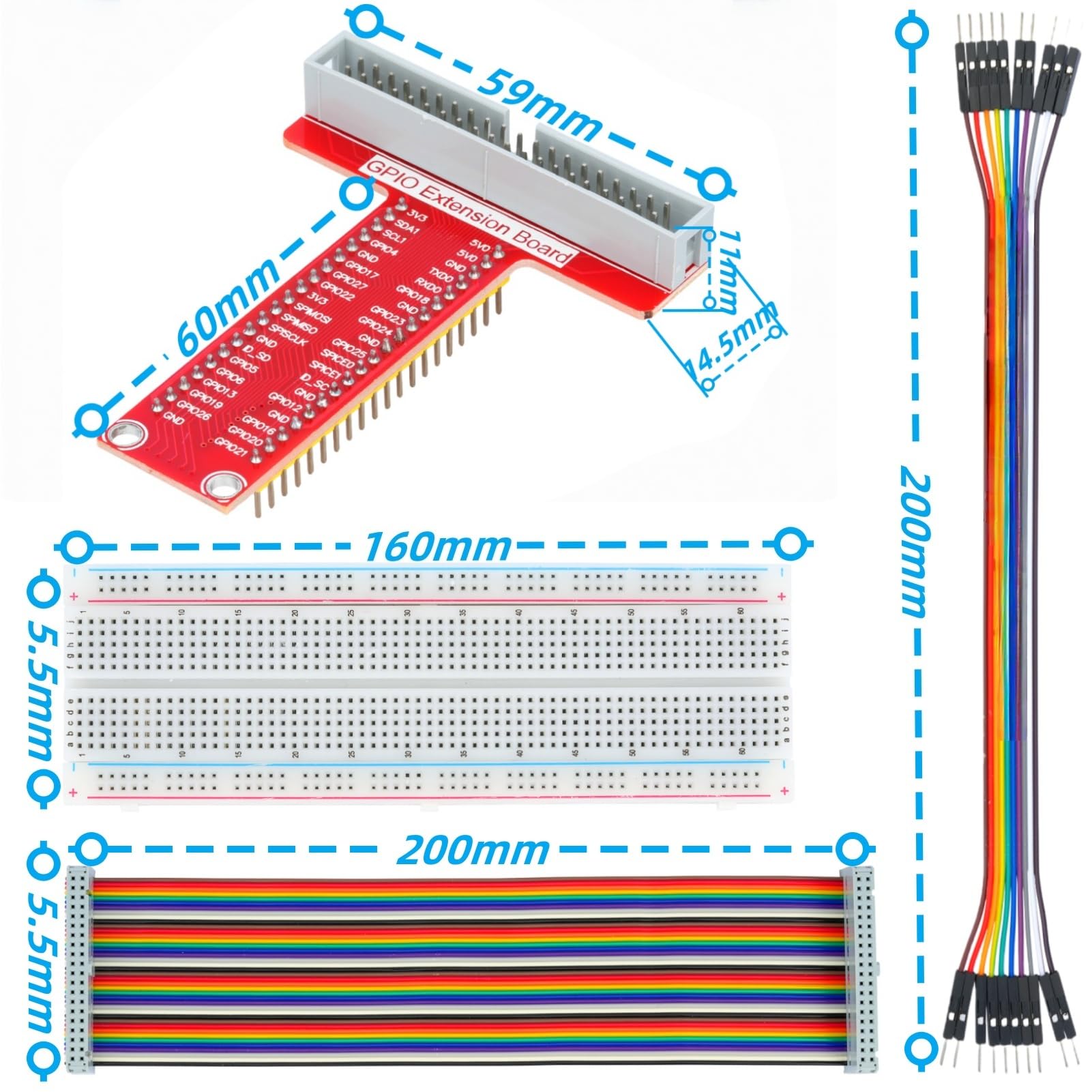 1 set di 40 pin maschio a femmina GPIO cavo a nastro T-Type scheda di espansione 400 fori kit breadboard compatibile con Raspberry Pi B+ 2 3 5